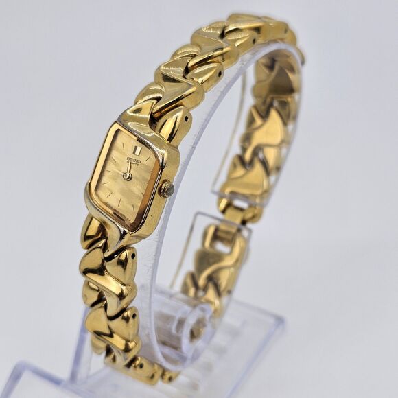 Seiko Women\'s Watch‎ 16MM Asymmetrical Gold Dial Bracelet Band 7\